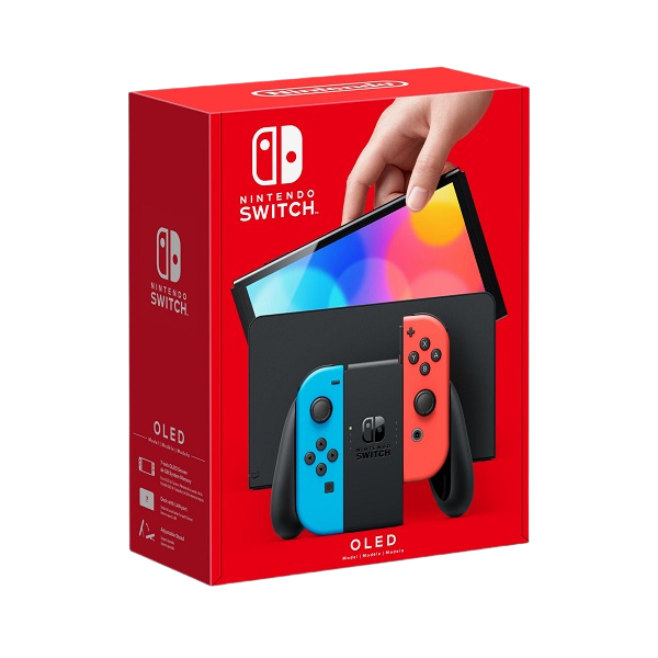 LIKE NEW Nintendo Switch OLED w Neon Blue Neon Red Joy Con