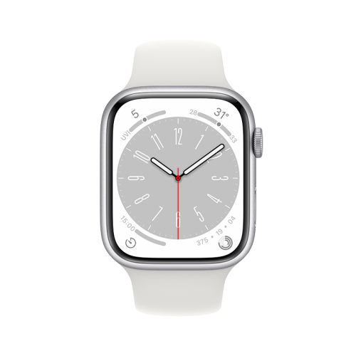 Apple Watch Series 8 GPS 45mm Silver Aluminium Case with White Sport Band